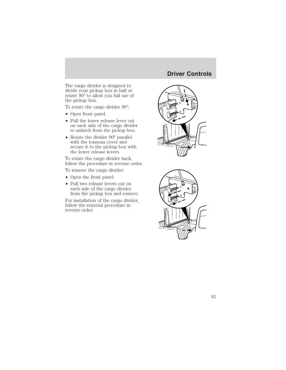 Driver controls | FORD 2003 Ranger User Manual | Page 61 / 256