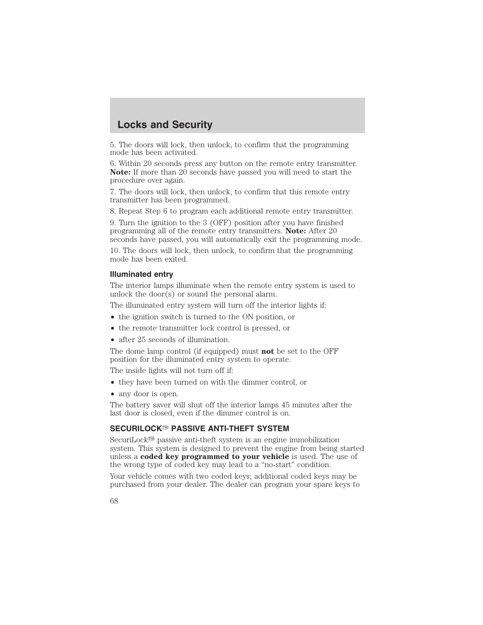 Locks and security | FORD 2003 Ranger User Manual | Page 68 / 256