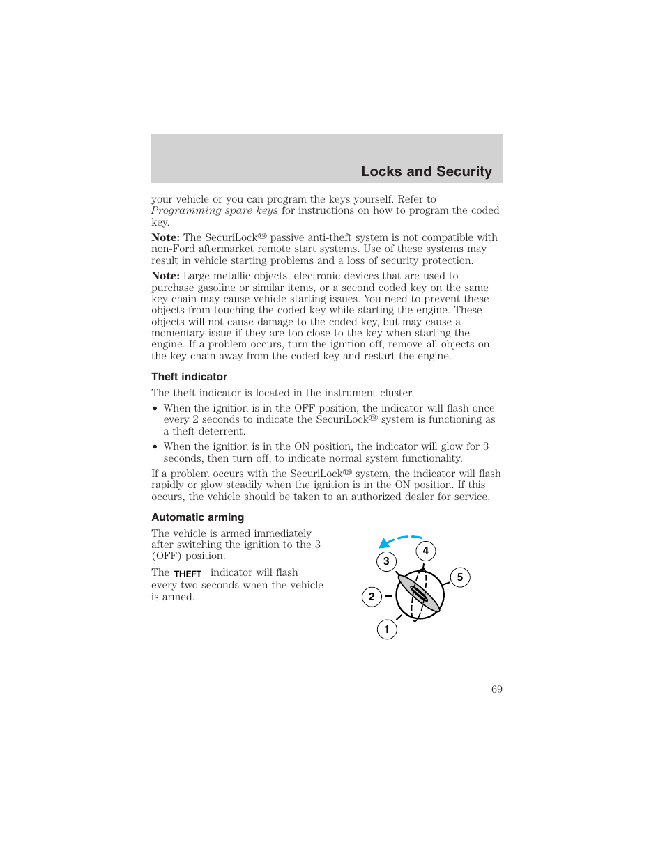 Locks and security | FORD 2003 Ranger User Manual | Page 69 / 256