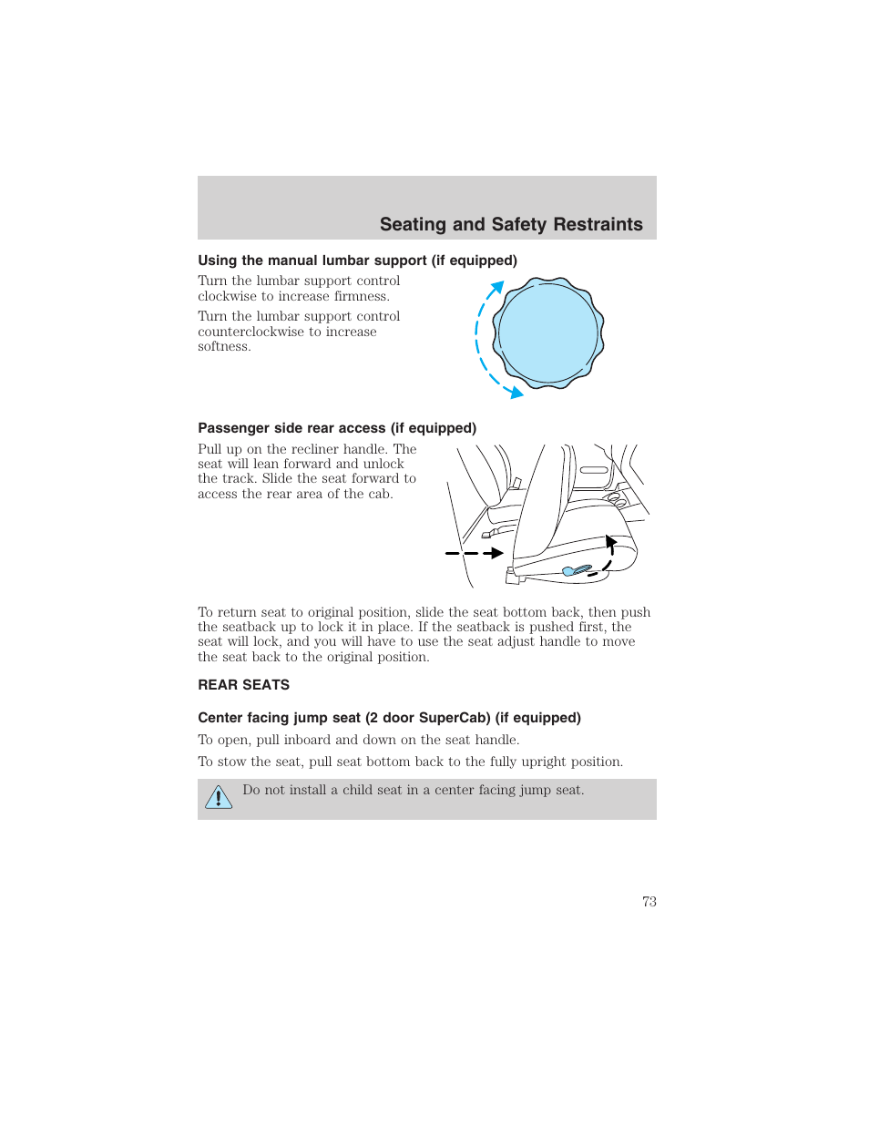Seating and safety restraints | FORD 2003 Ranger User Manual | Page 73 / 256