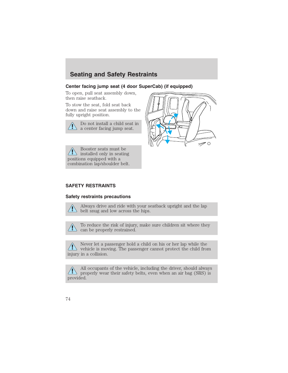 Seating and safety restraints | FORD 2003 Ranger User Manual | Page 74 / 256