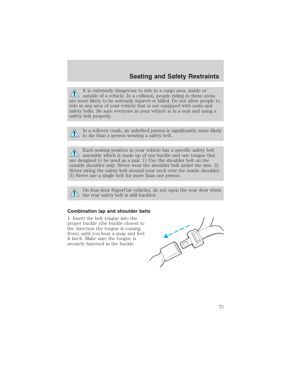 Seating and safety restraints | FORD 2003 Ranger User Manual | Page 75 / 256