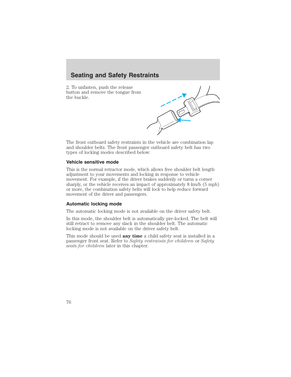 Seating and safety restraints | FORD 2003 Ranger User Manual | Page 76 / 256