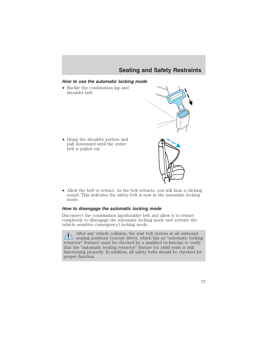 Seating and safety restraints | FORD 2003 Ranger User Manual | Page 77 / 256