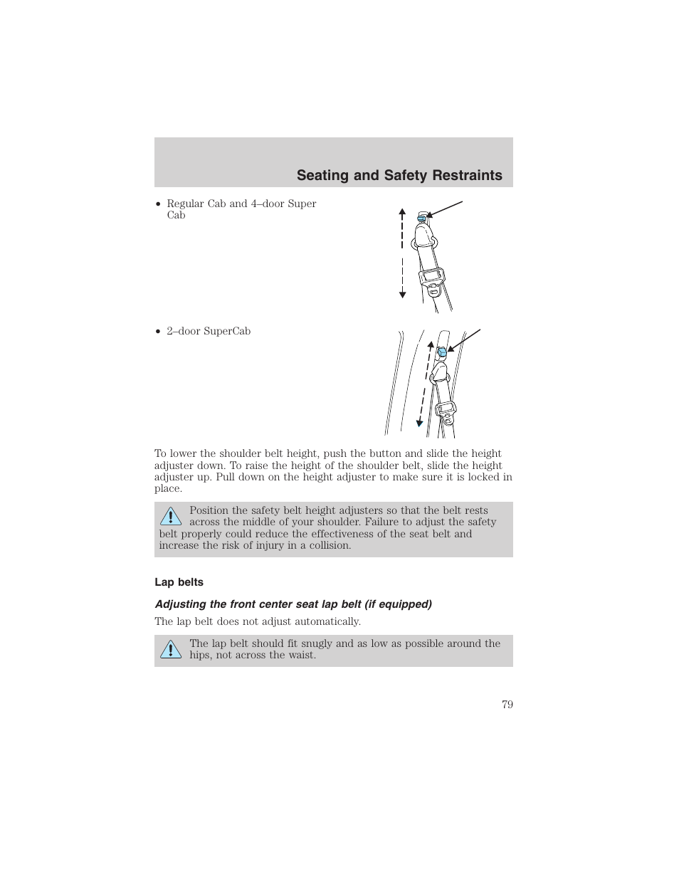 Seating and safety restraints | FORD 2003 Ranger User Manual | Page 79 / 256