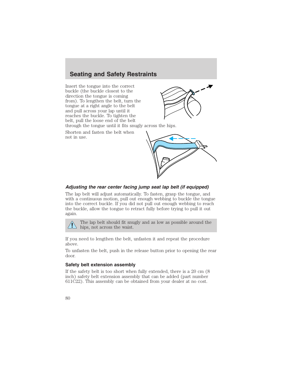 Seating and safety restraints | FORD 2003 Ranger User Manual | Page 80 / 256