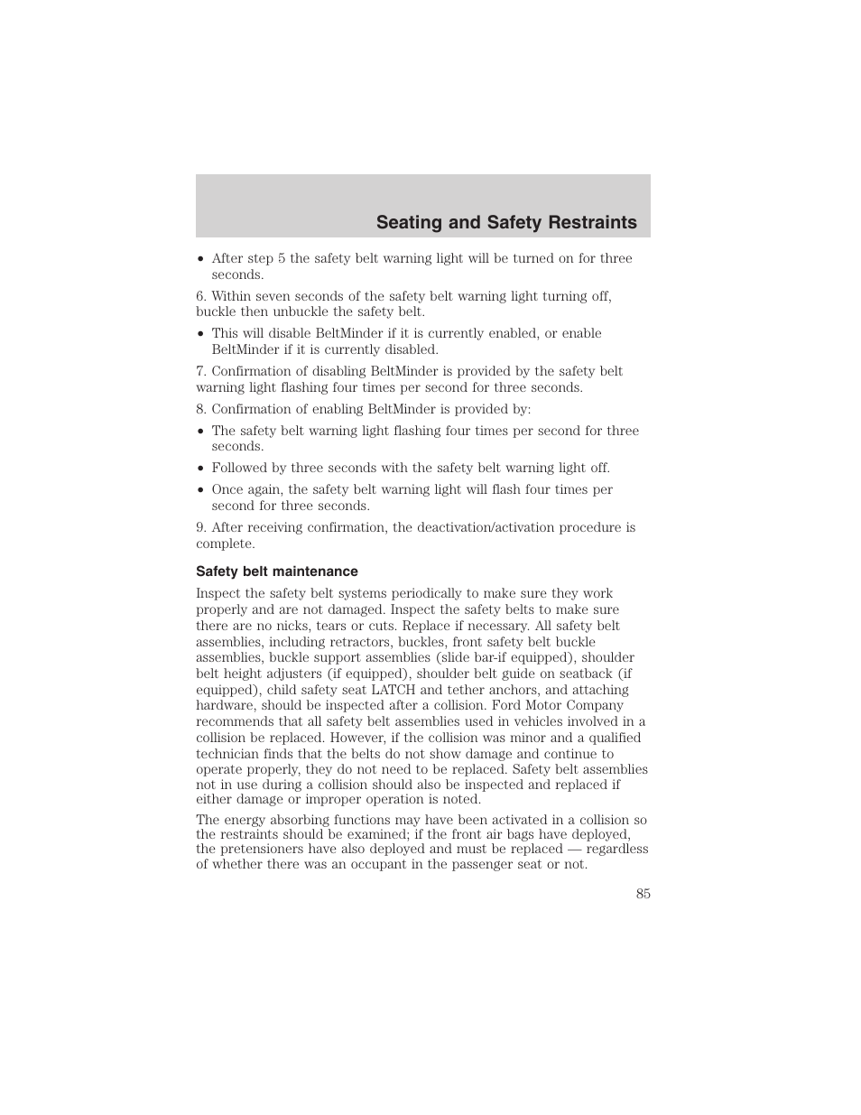 Seating and safety restraints | FORD 2003 Ranger User Manual | Page 85 / 256