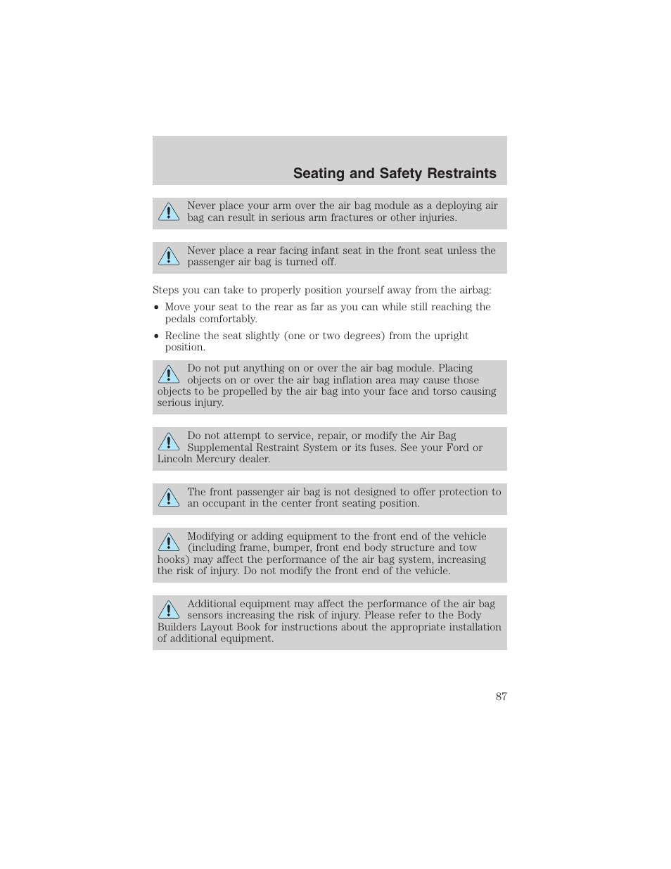 Seating and safety restraints | FORD 2003 Ranger User Manual | Page 87 / 256