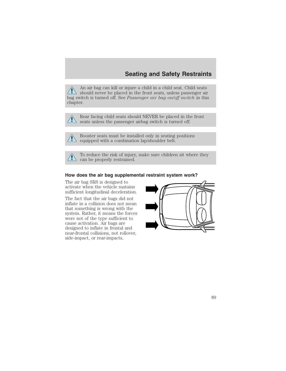 Seating and safety restraints | FORD 2003 Ranger User Manual | Page 89 / 256