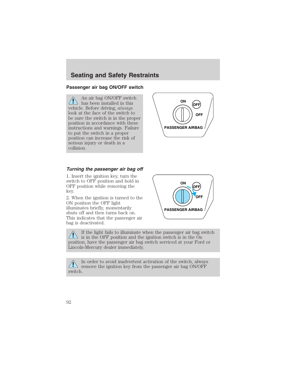 Seating and safety restraints | FORD 2003 Ranger User Manual | Page 92 / 256