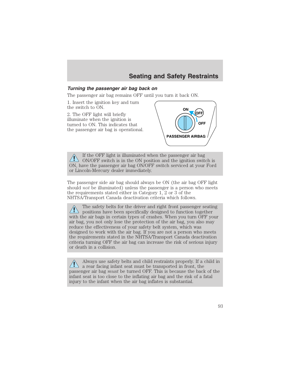 Seating and safety restraints | FORD 2003 Ranger User Manual | Page 93 / 256