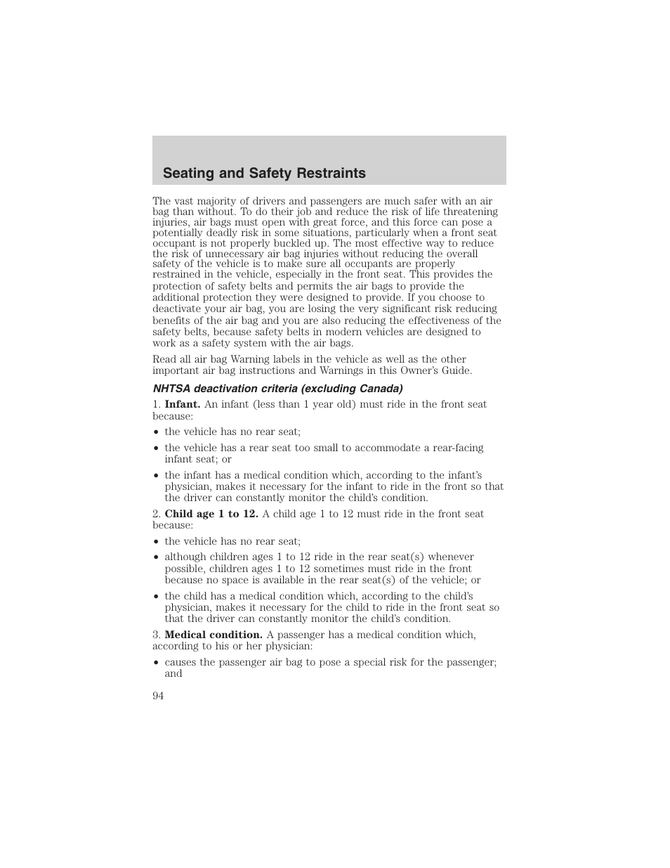 Seating and safety restraints | FORD 2003 Ranger User Manual | Page 94 / 256