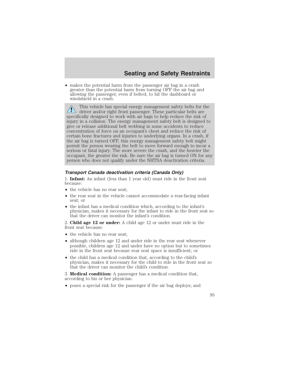 Seating and safety restraints | FORD 2003 Ranger User Manual | Page 95 / 256