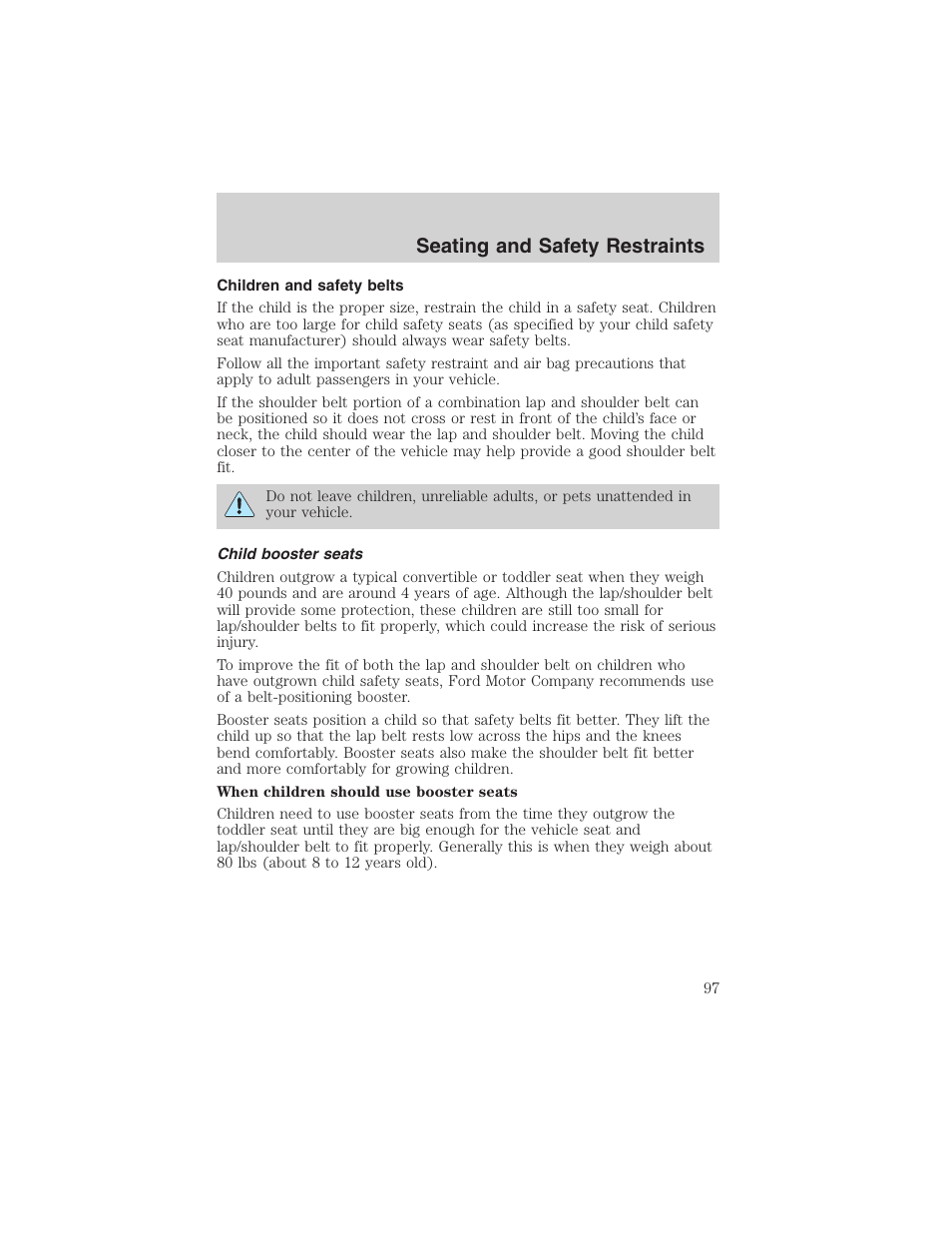 Seating and safety restraints | FORD 2003 Ranger User Manual | Page 97 / 256