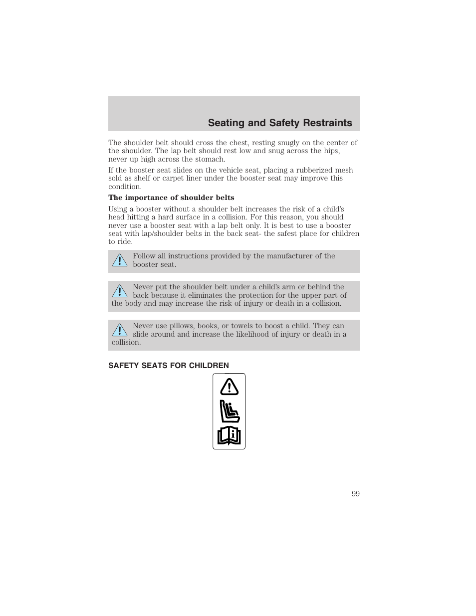 Seating and safety restraints | FORD 2003 Ranger User Manual | Page 99 / 256