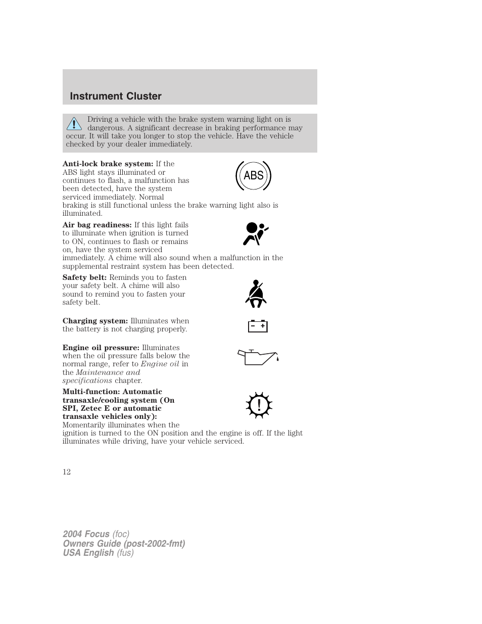 Instrument cluster | FORD Vehicle User Manual | Page 12 / 232