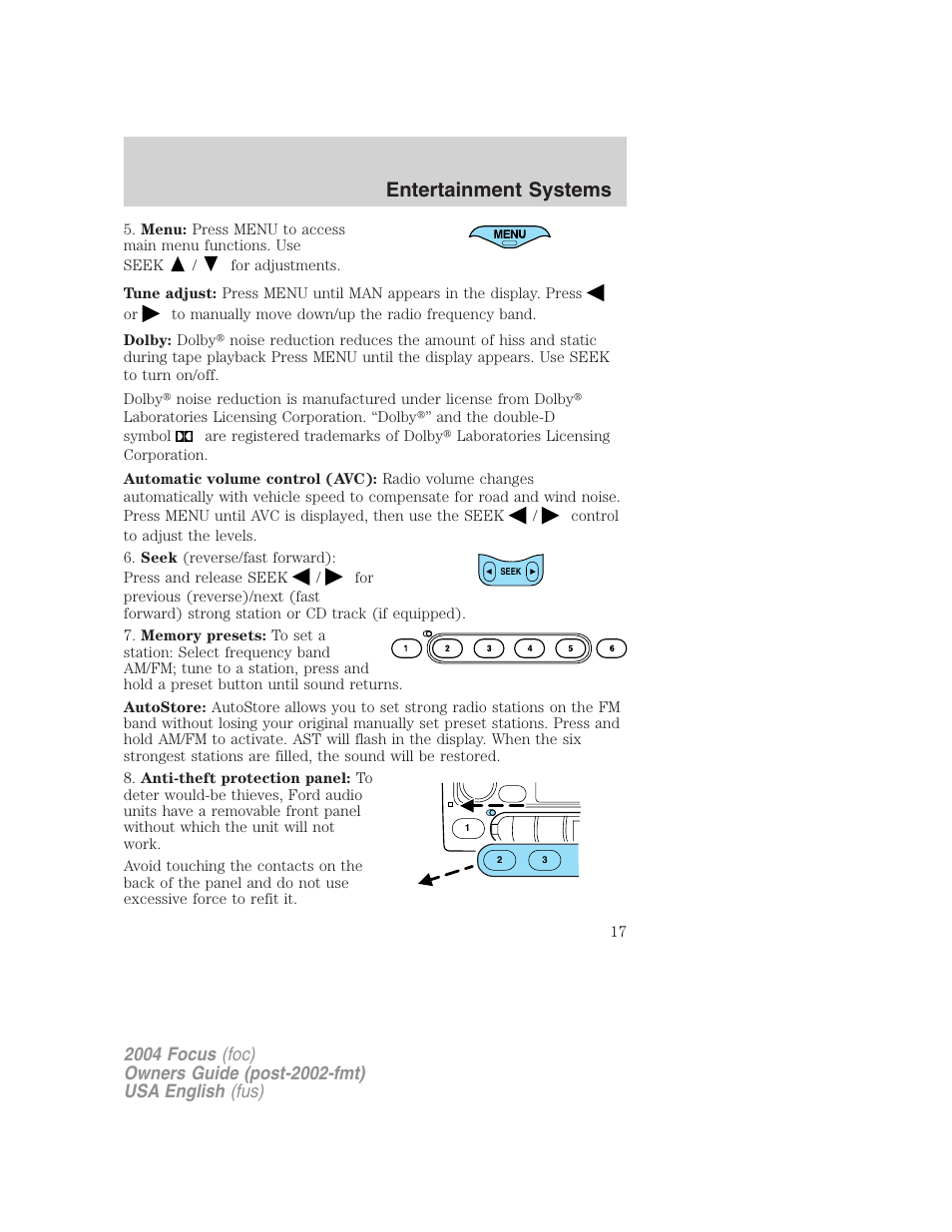 Entertainment systems | FORD Vehicle User Manual | Page 17 / 232
