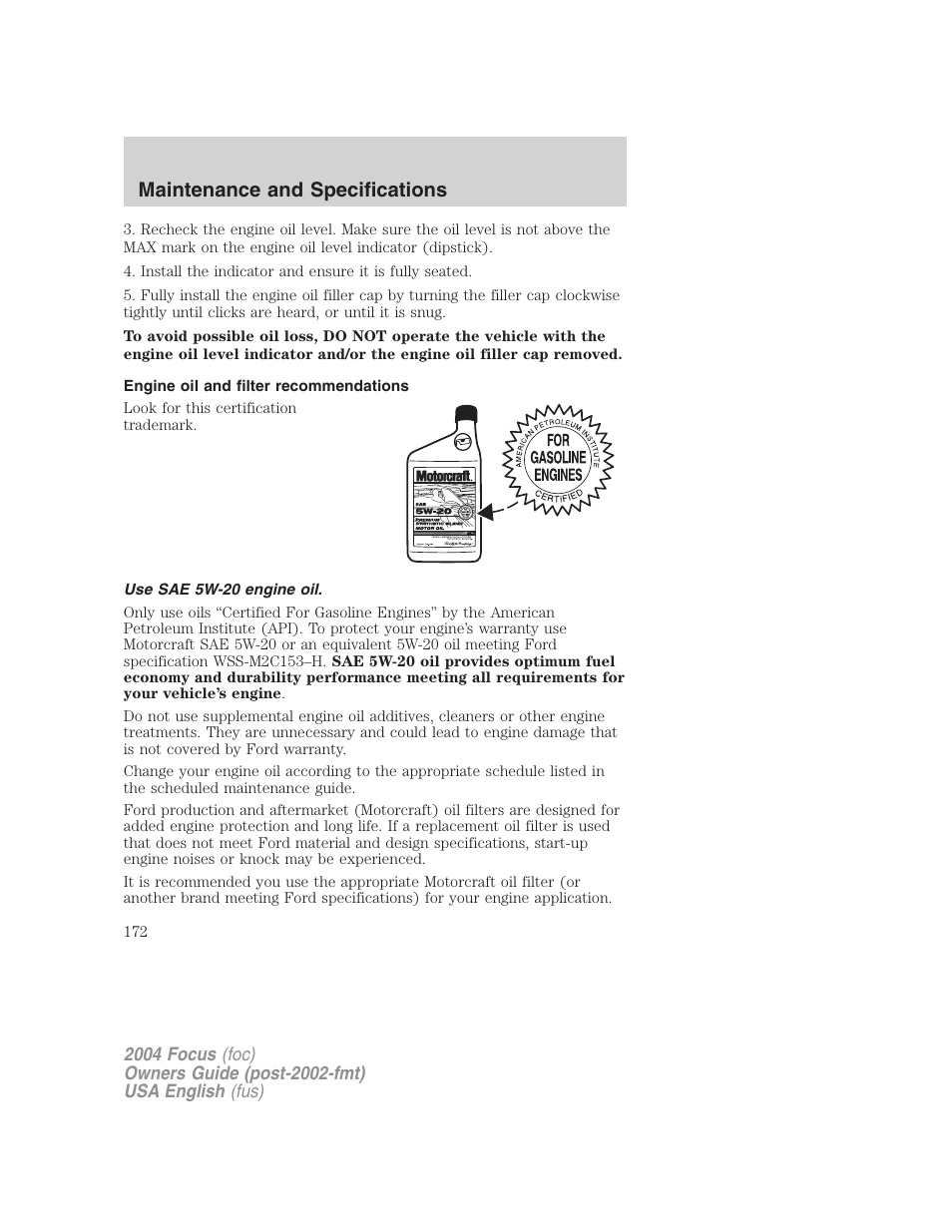 Maintenance and specifications | FORD Vehicle User Manual | Page 172 / 232