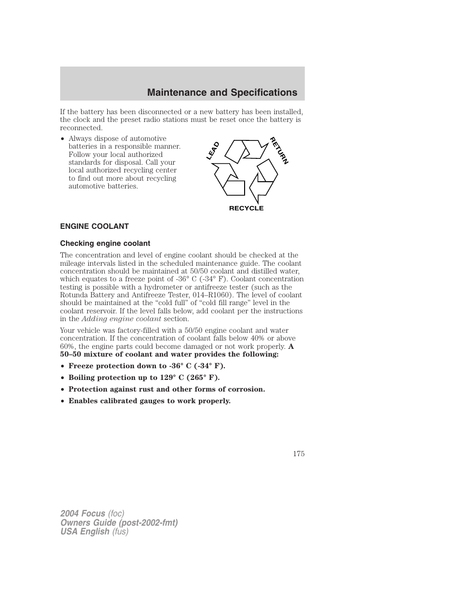 Maintenance and specifications | FORD Vehicle User Manual | Page 175 / 232