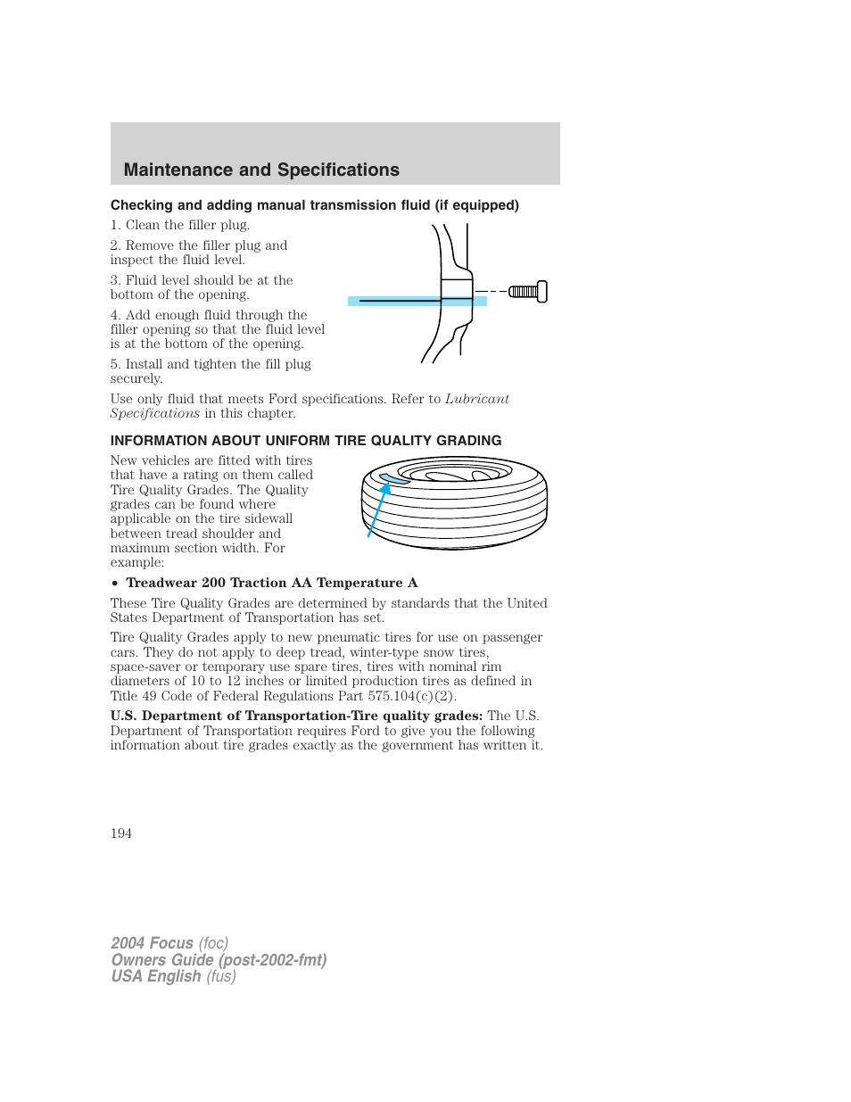 Maintenance and specifications | FORD Vehicle User Manual | Page 194 / 232