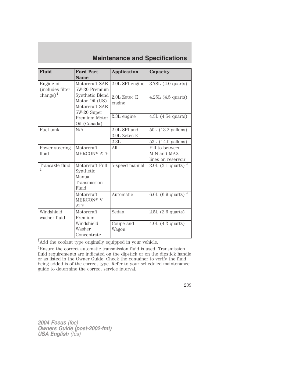 Maintenance and specifications | FORD Vehicle User Manual | Page 209 / 232