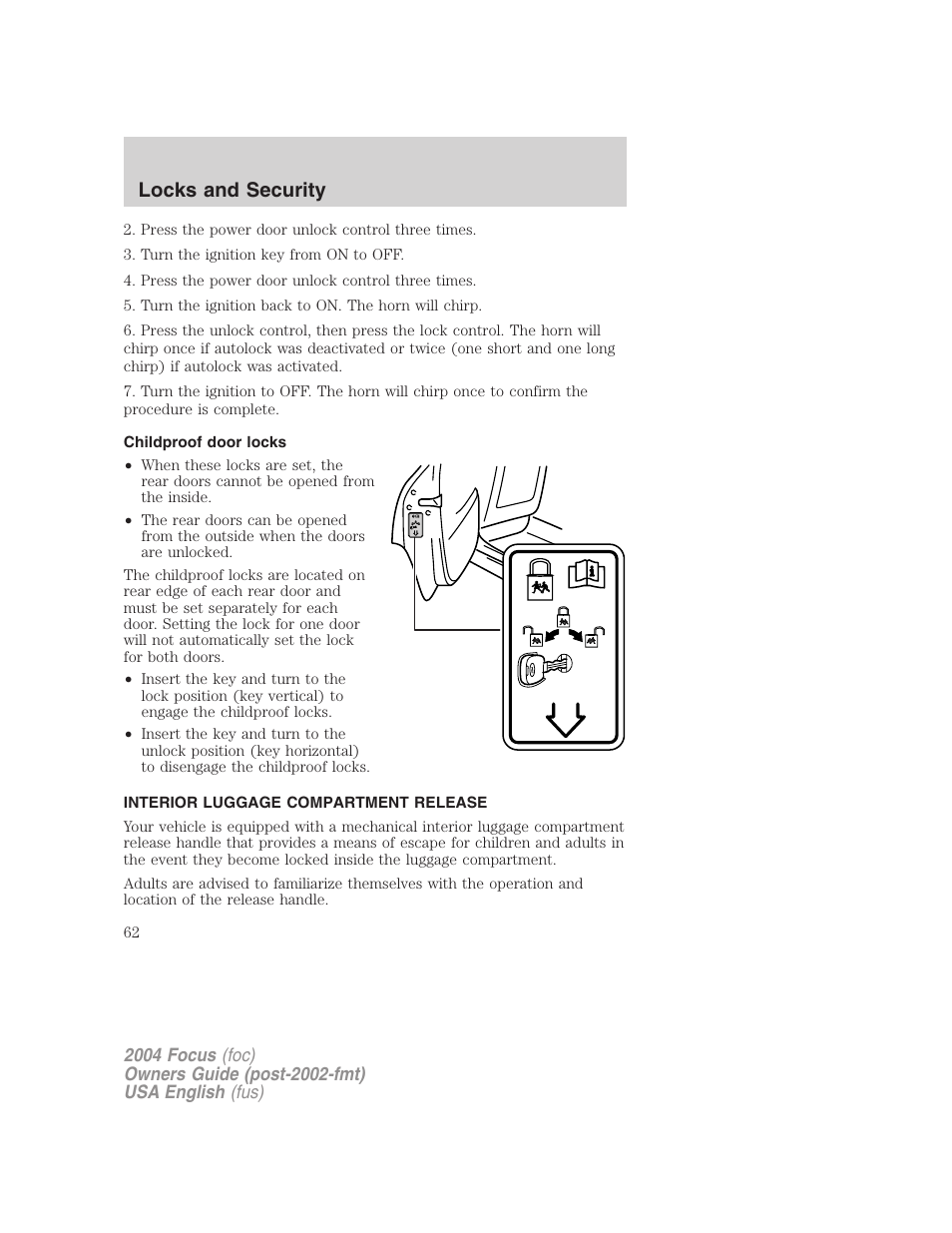 Locks and security | FORD Vehicle User Manual | Page 62 / 232