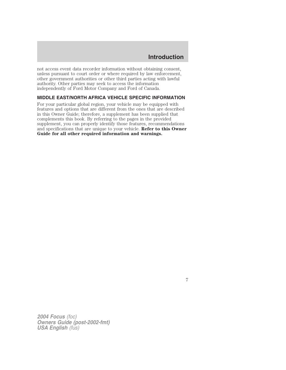 Introduction | FORD Vehicle User Manual | Page 7 / 232