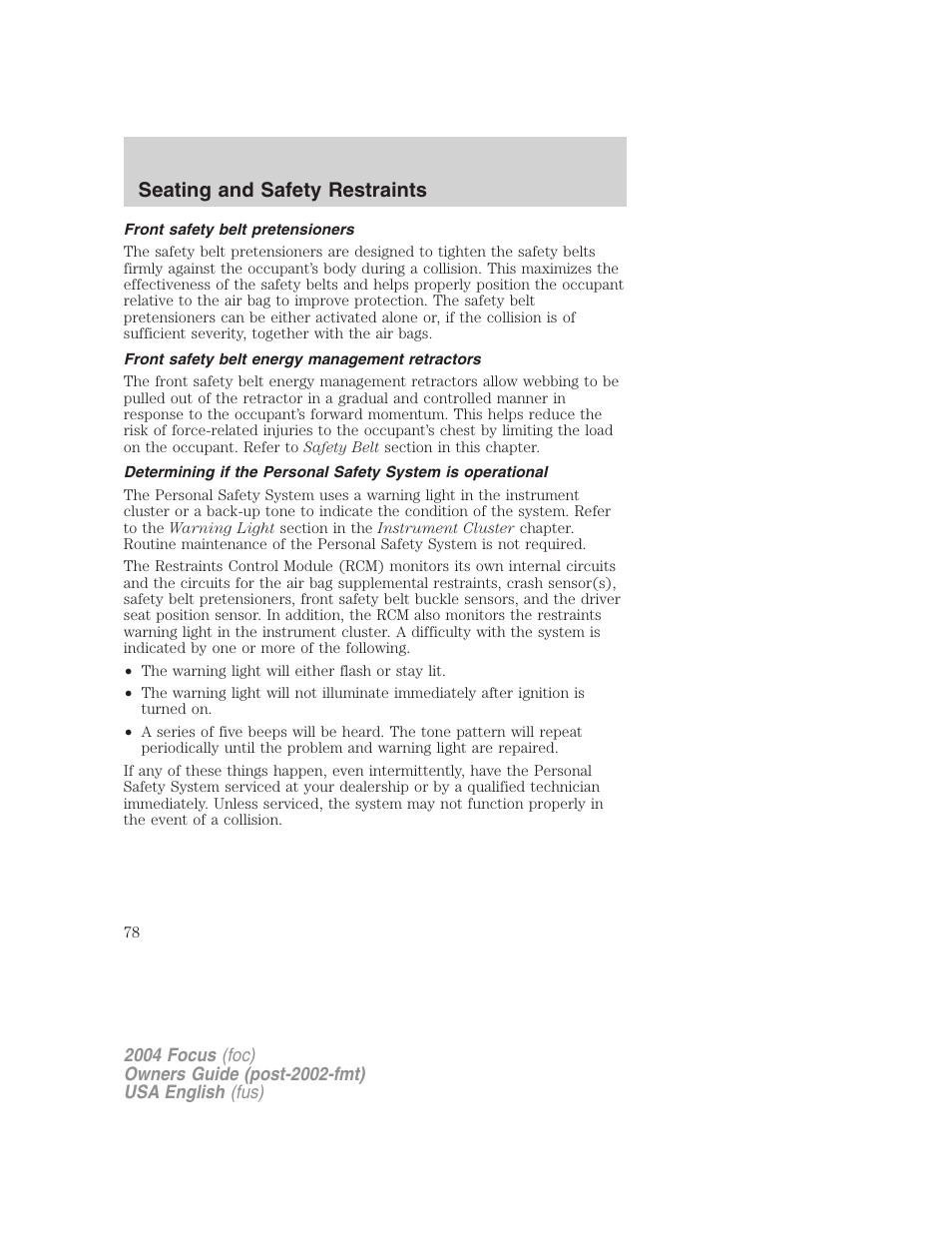 Seating and safety restraints | FORD Vehicle User Manual | Page 78 / 232