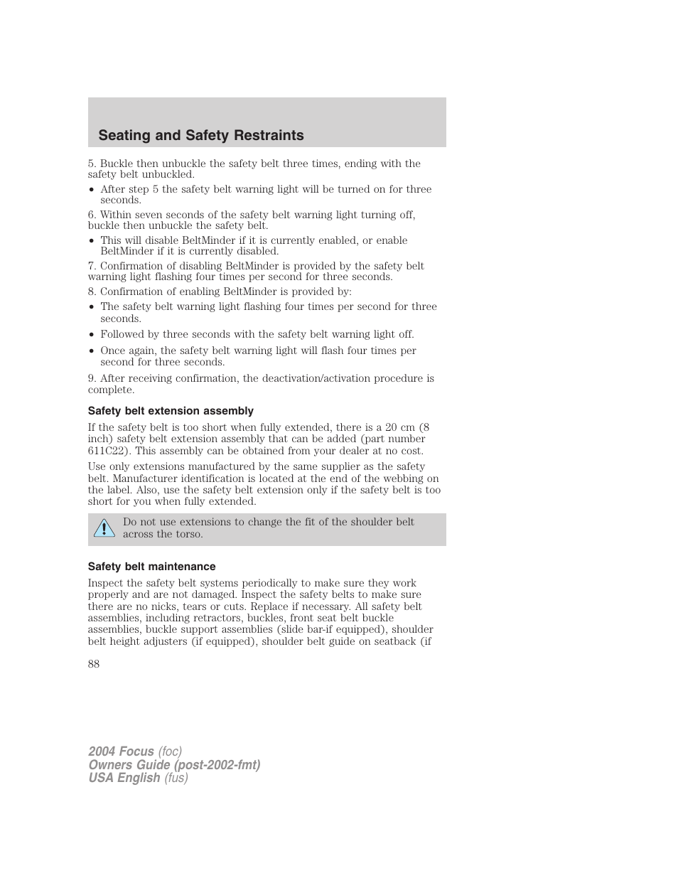 Seating and safety restraints | FORD Vehicle User Manual | Page 88 / 232