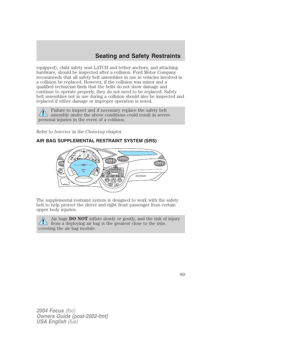 Seating and safety restraints | FORD Vehicle User Manual | Page 89 / 232