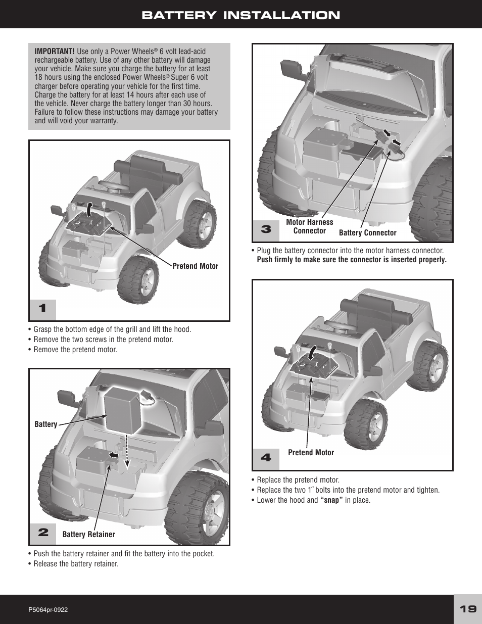 Battery installation | FORD P5064 User Manual | Page 19 / 28