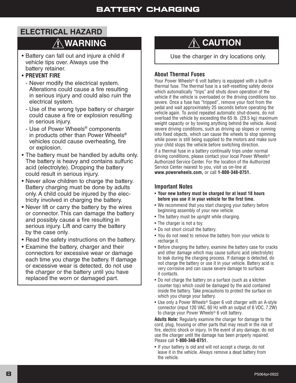 Warning caution, Electrical hazard, Battery charging | FORD P5064 User Manual | Page 8 / 28