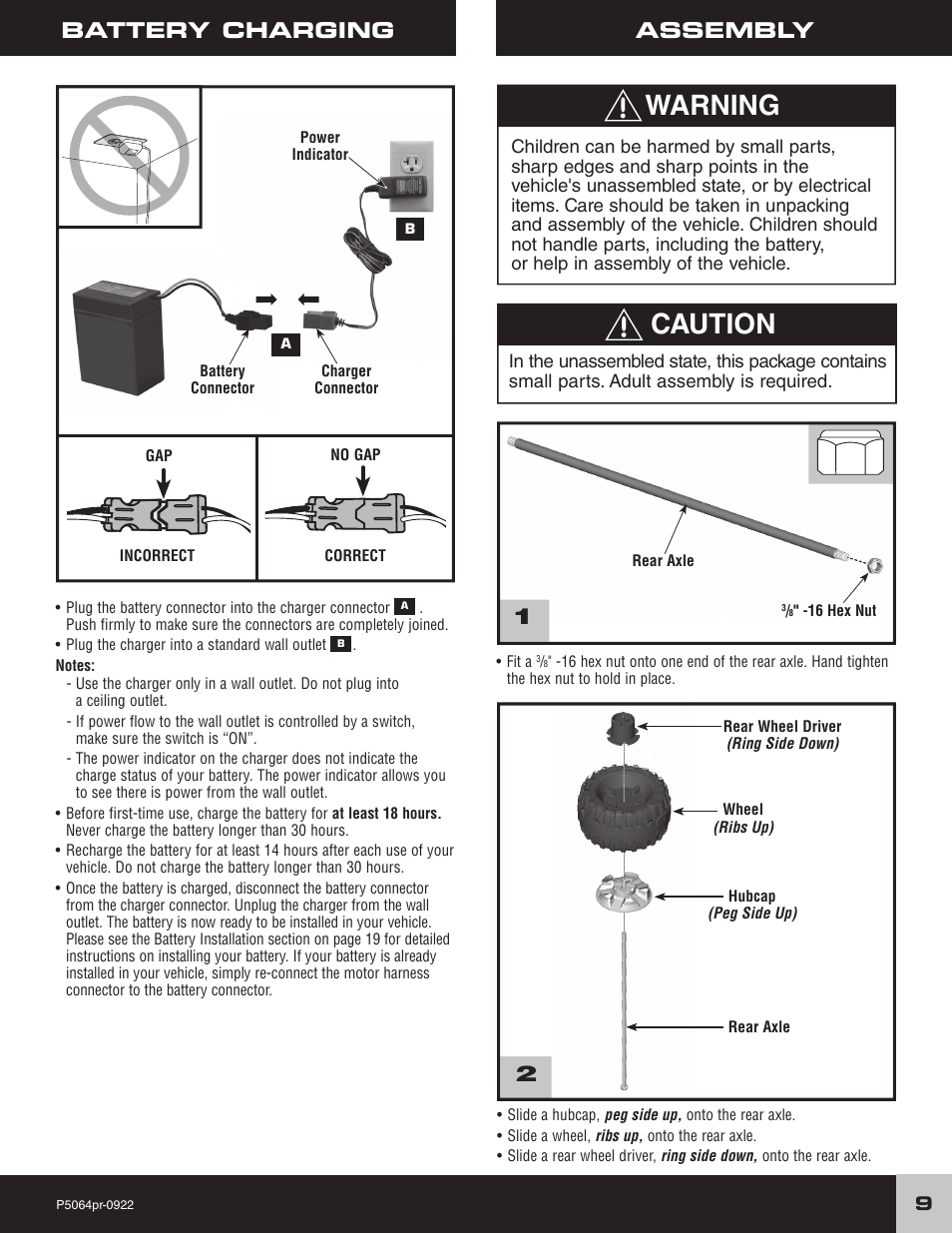 Warning, Caution, Battery charging | Assembly | FORD P5064 User Manual | Page 9 / 28