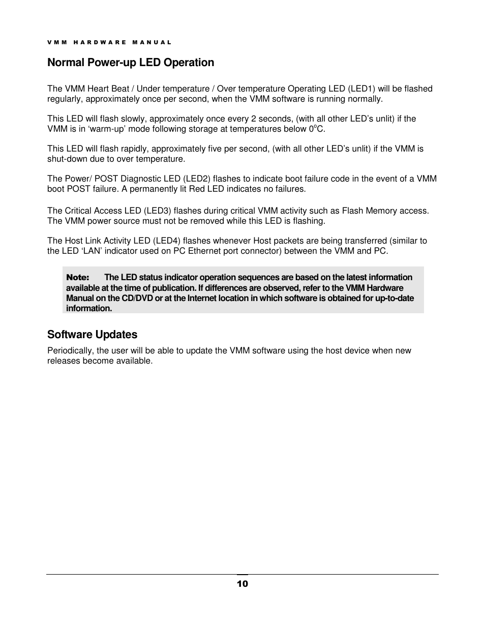 Normal power-up led operation, Software updates | FORD VMM User Manual | Page 13 / 27