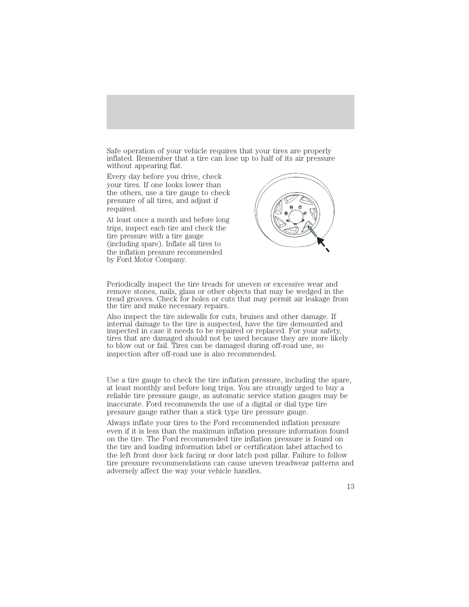 Inspecting and inflating your tires | FORD 2004 Ranger User Manual | Page 13 / 24