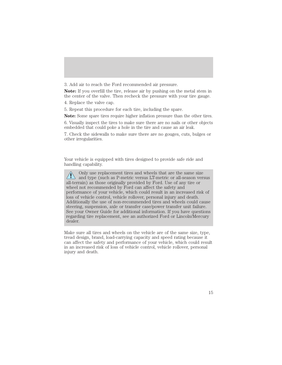 Tire replacement requirements | FORD 2004 Ranger User Manual | Page 15 / 24