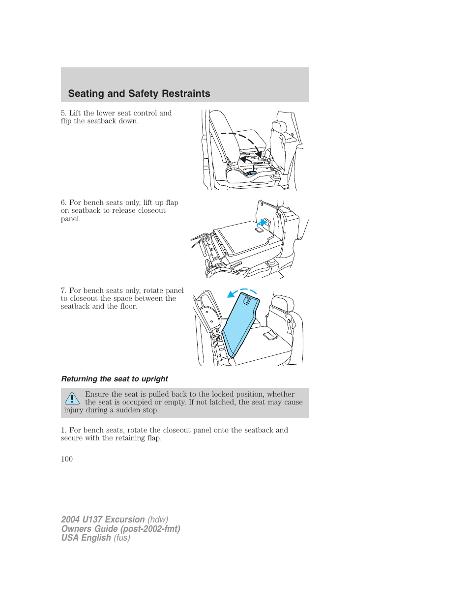 Seating and safety restraints | FORD 2004 Excursion User Manual | Page 100 / 264