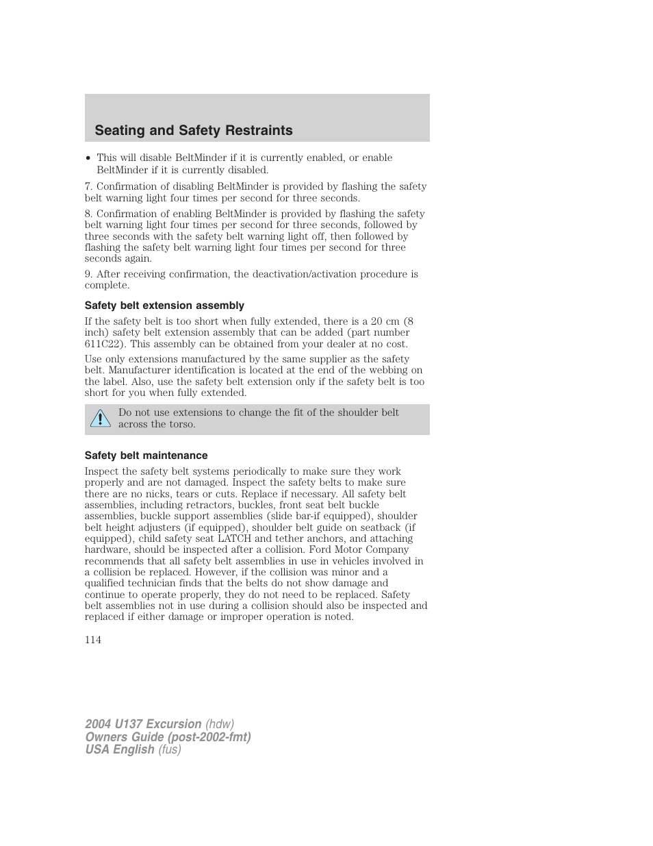 Seating and safety restraints | FORD 2004 Excursion User Manual | Page 114 / 264