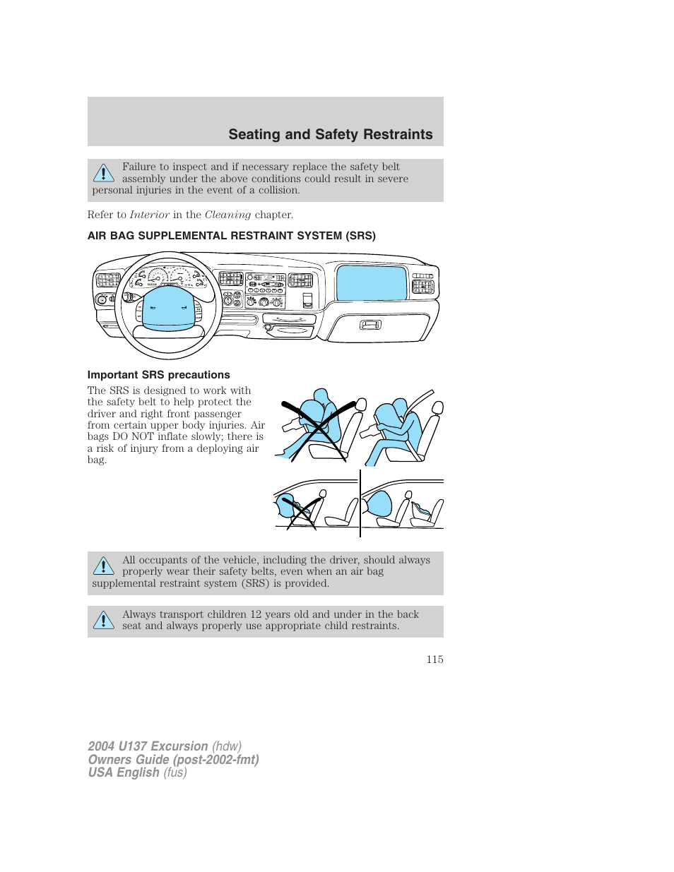 Seating and safety restraints | FORD 2004 Excursion User Manual | Page 115 / 264