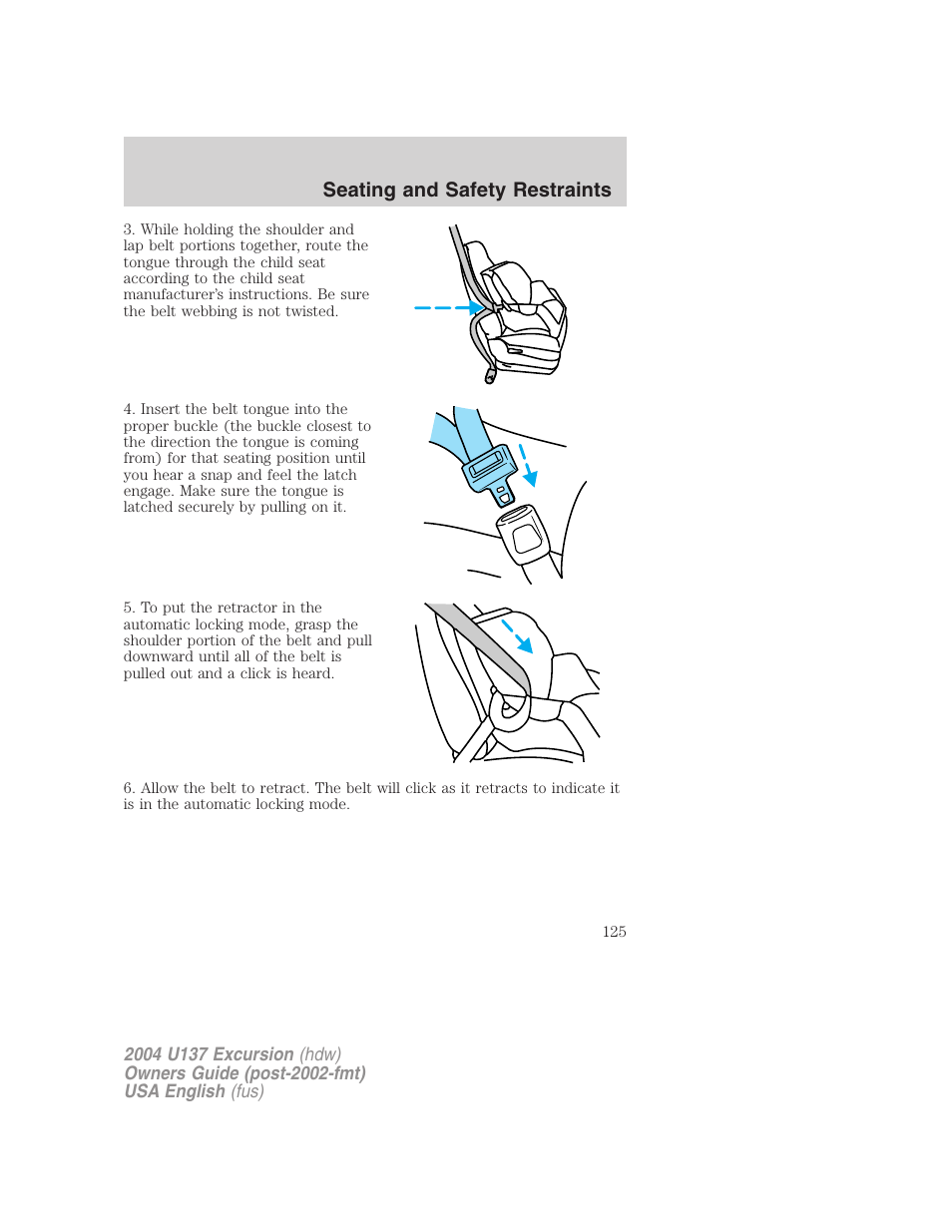 Seating and safety restraints | FORD 2004 Excursion User Manual | Page 125 / 264