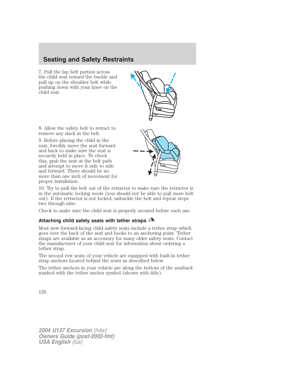 Seating and safety restraints | FORD 2004 Excursion User Manual | Page 126 / 264