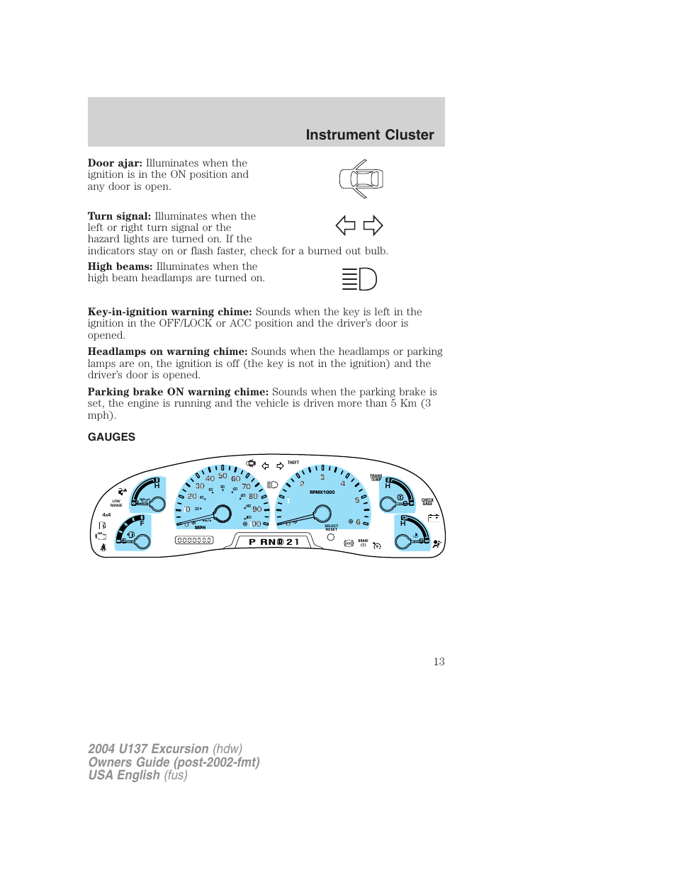 Instrument cluster | FORD 2004 Excursion User Manual | Page 13 / 264