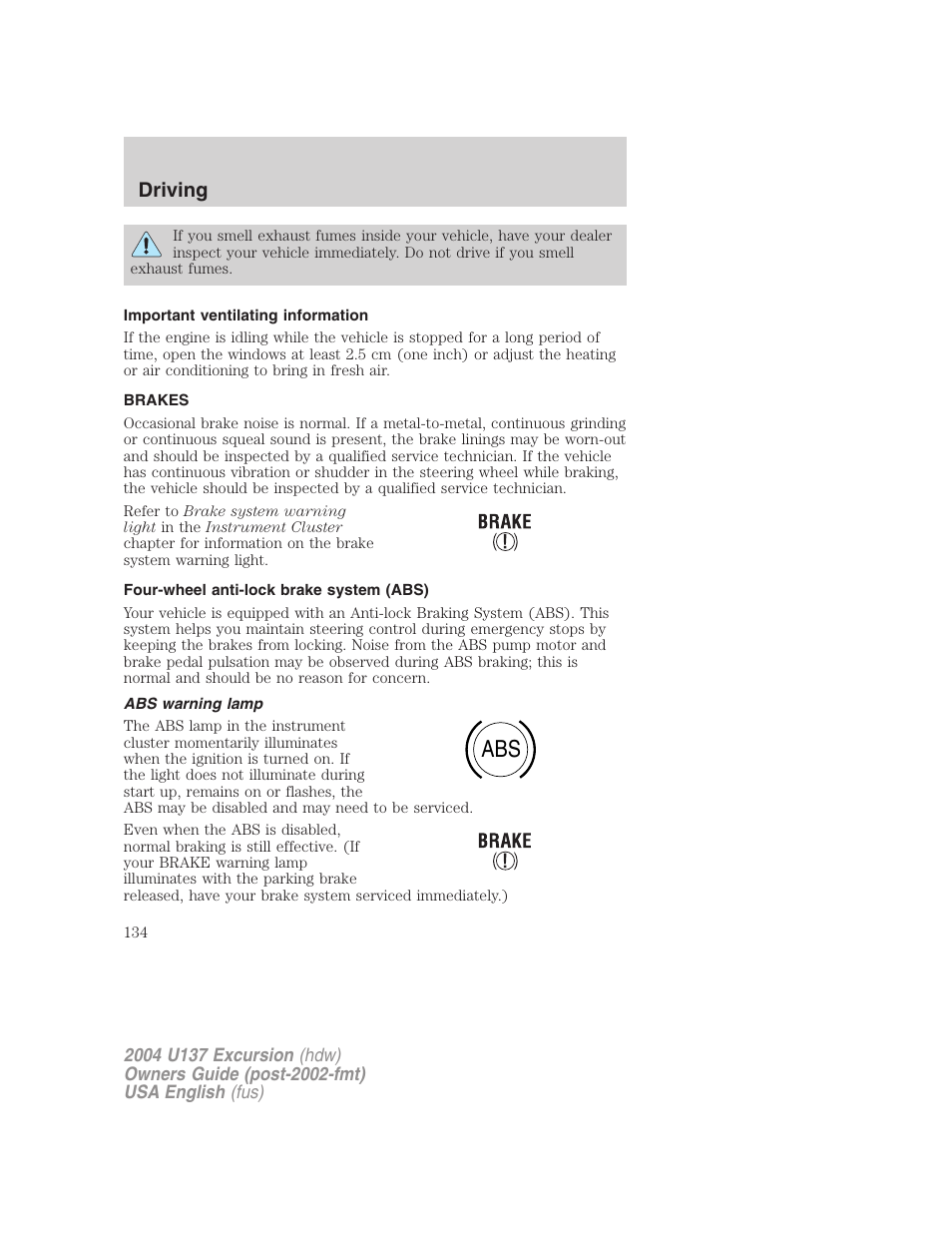 Driving | FORD 2004 Excursion User Manual | Page 134 / 264