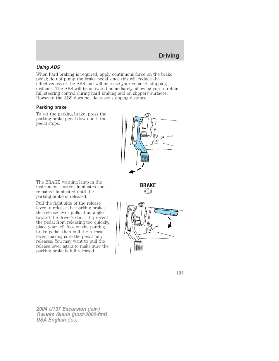 Driving | FORD 2004 Excursion User Manual | Page 135 / 264