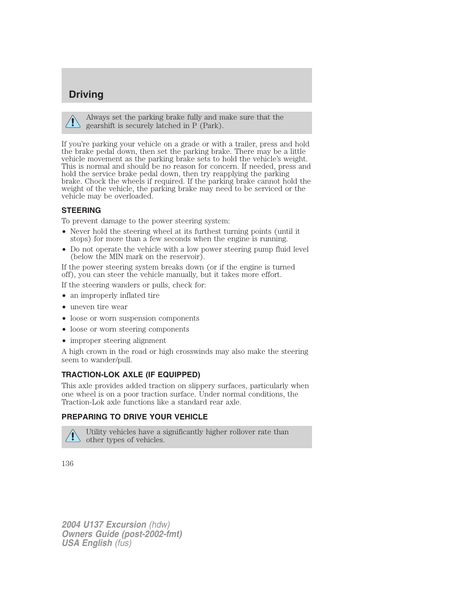 Driving | FORD 2004 Excursion User Manual | Page 136 / 264