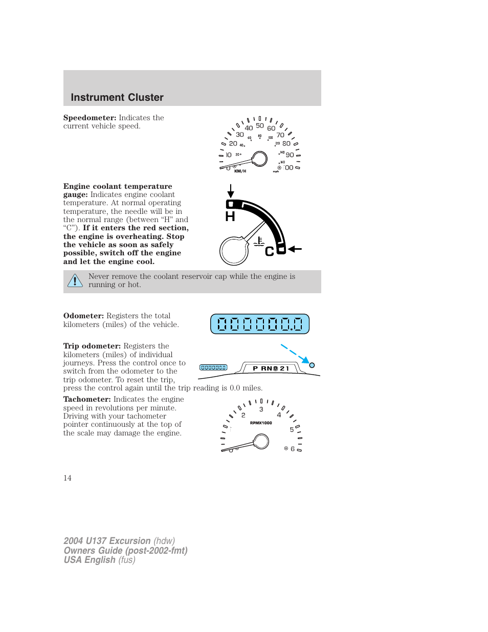 Instrument cluster | FORD 2004 Excursion User Manual | Page 14 / 264