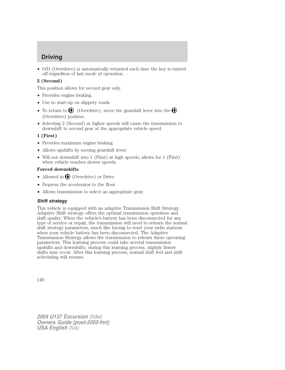 Driving | FORD 2004 Excursion User Manual | Page 140 / 264