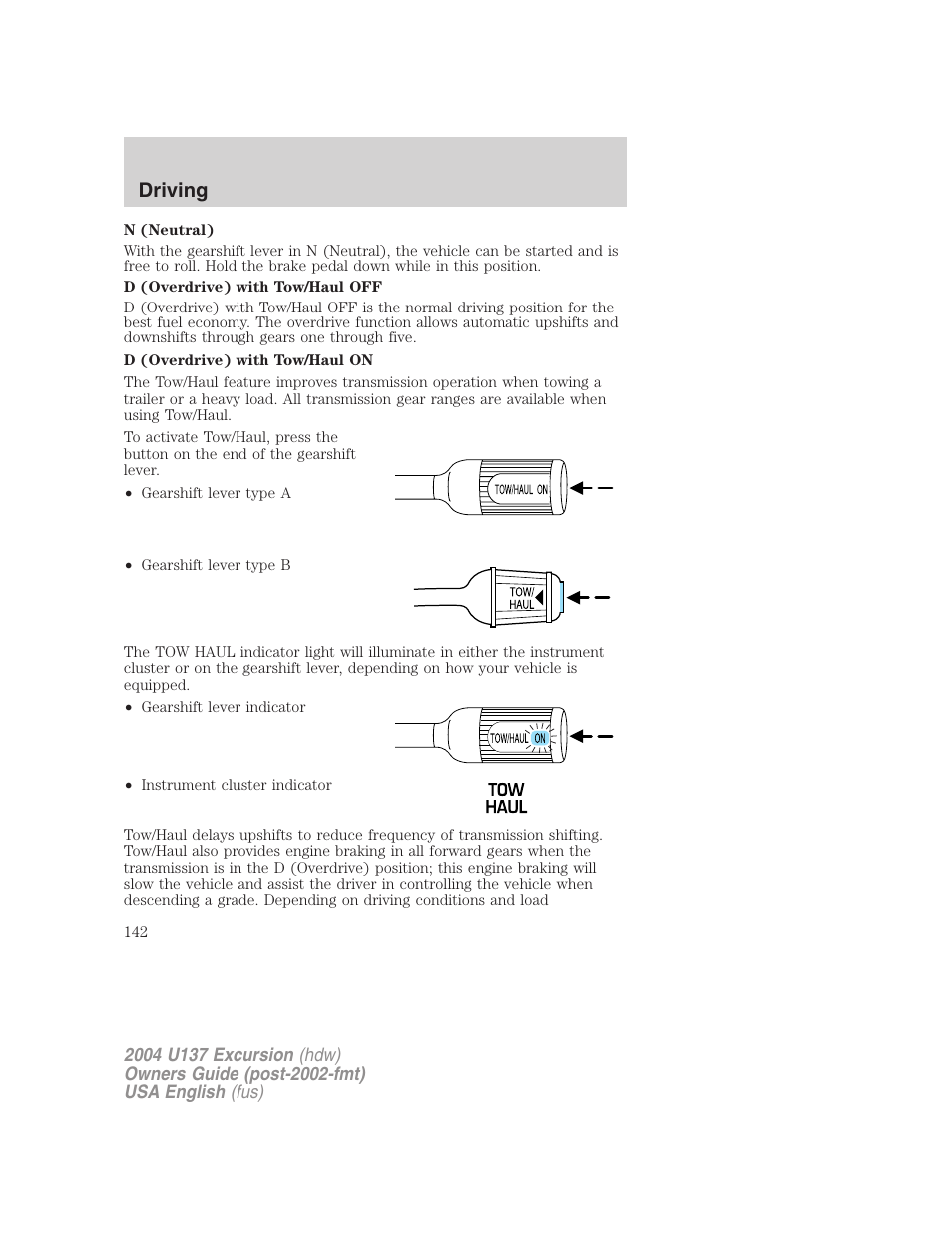 Driving | FORD 2004 Excursion User Manual | Page 142 / 264