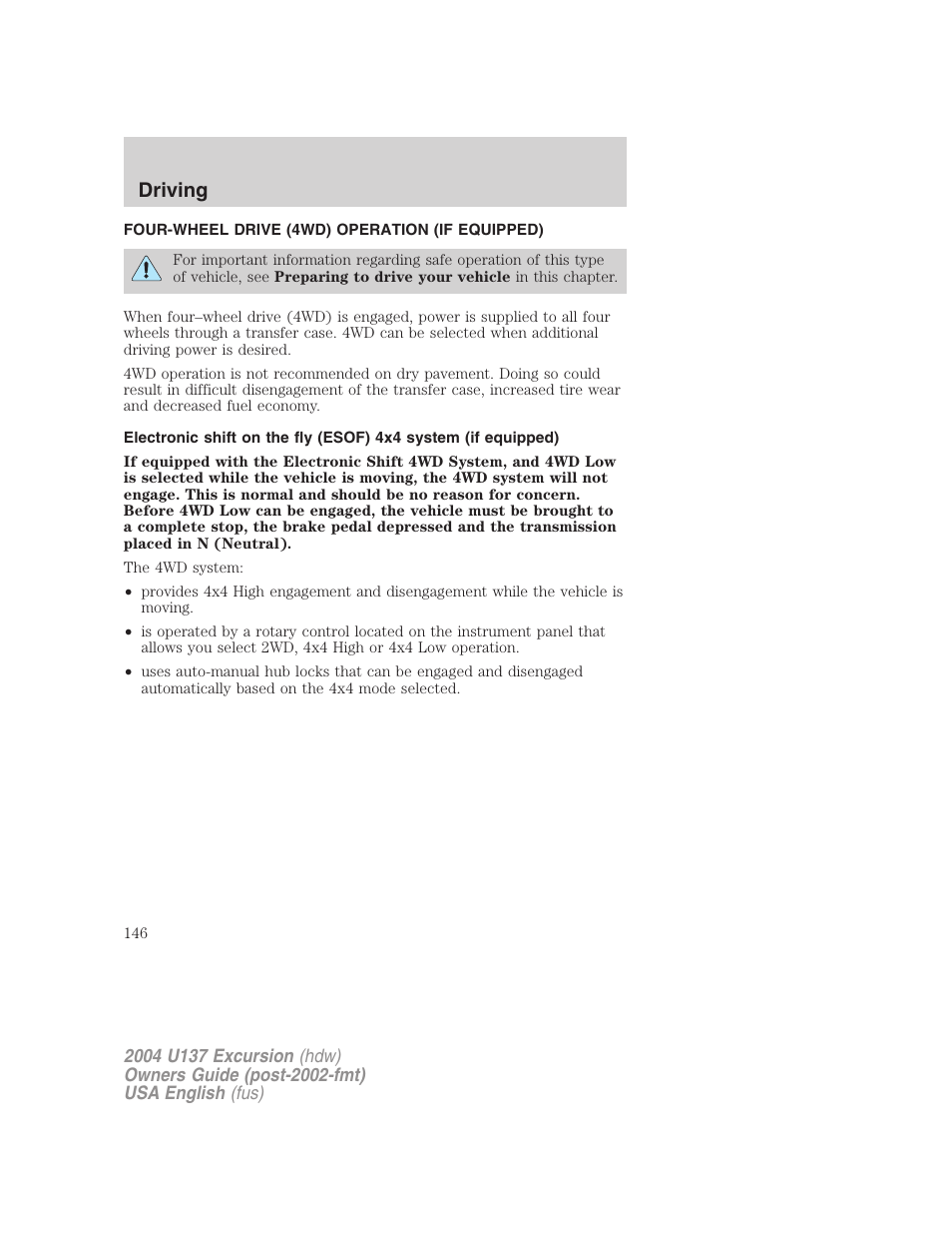 Driving | FORD 2004 Excursion User Manual | Page 146 / 264