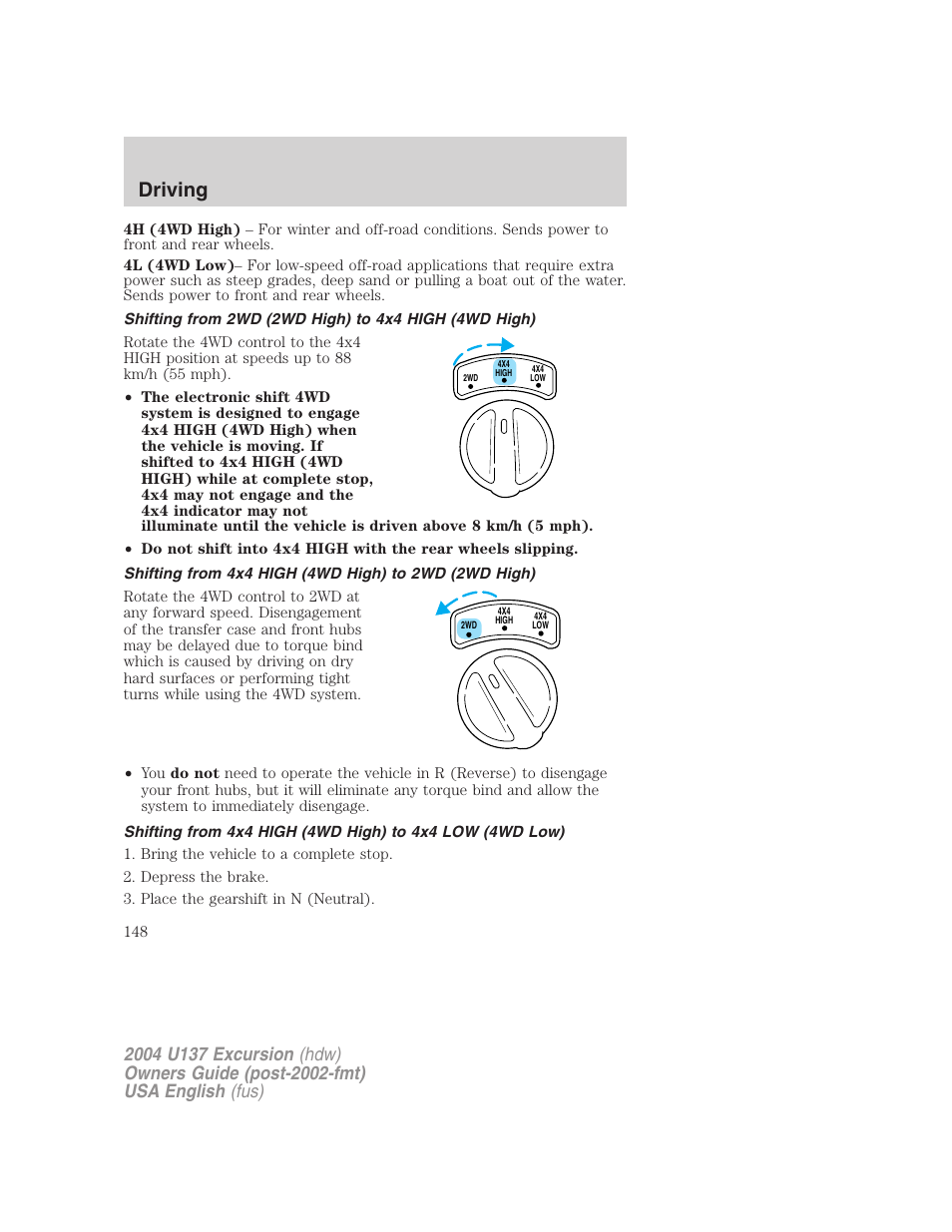 Driving | FORD 2004 Excursion User Manual | Page 148 / 264